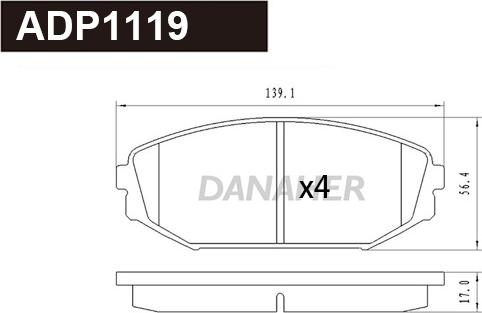 Danaher ADP1119 - Тормозные колодки, дисковые, комплект autosila-amz.com