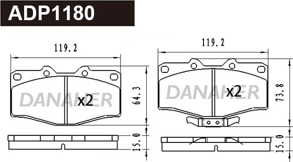 Danaher ADP1180 - Тормозные колодки, дисковые, комплект autosila-amz.com