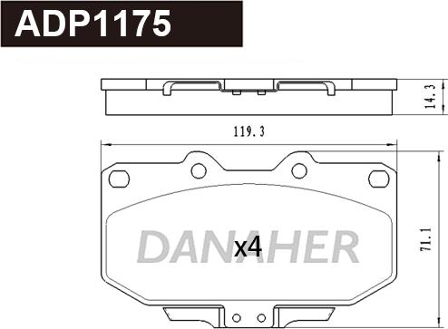 Danaher ADP1175 - Тормозные колодки, дисковые, комплект autosila-amz.com