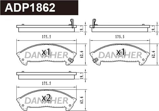 Danaher ADP1862 - Тормозные колодки, дисковые, комплект autosila-amz.com