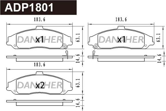 Danaher ADP1801 - Тормозные колодки, дисковые, комплект autosila-amz.com