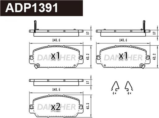 Danaher ADP1391 - Тормозные колодки, дисковые, комплект autosila-amz.com