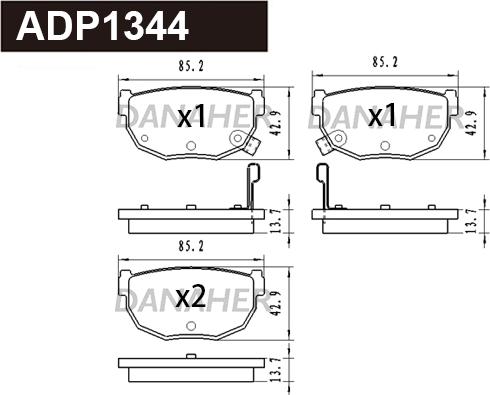 Danaher ADP1344 - Тормозные колодки, дисковые, комплект autosila-amz.com