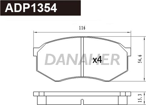 Danaher ADP1354 - Тормозные колодки, дисковые, комплект autosila-amz.com