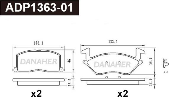Danaher ADP1363-01 - Тормозные колодки, дисковые, комплект autosila-amz.com