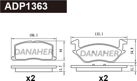 Danaher ADP1363 - Тормозные колодки, дисковые, комплект autosila-amz.com