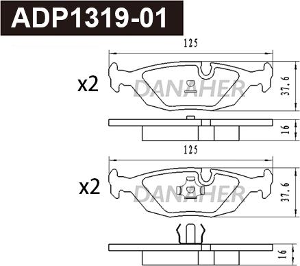 Danaher ADP1319-01 - Тормозные колодки, дисковые, комплект autosila-amz.com