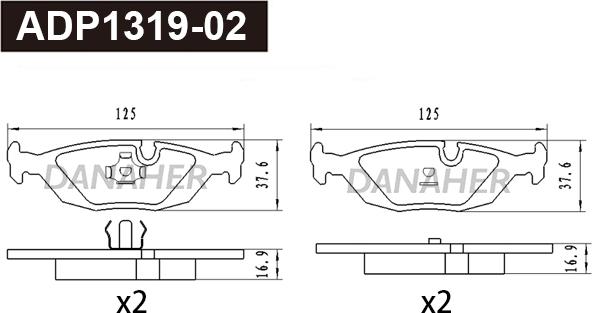 Danaher ADP1319-02 - Тормозные колодки, дисковые, комплект autosila-amz.com