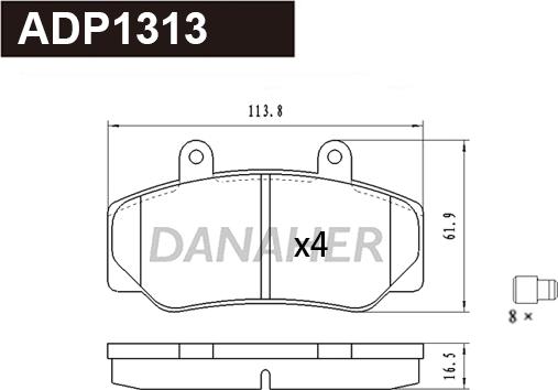 Danaher ADP1313 - Тормозные колодки, дисковые, комплект autosila-amz.com