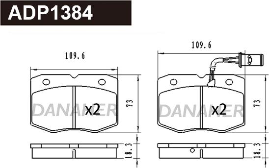 Danaher ADP1384 - Тормозные колодки, дисковые, комплект autosila-amz.com