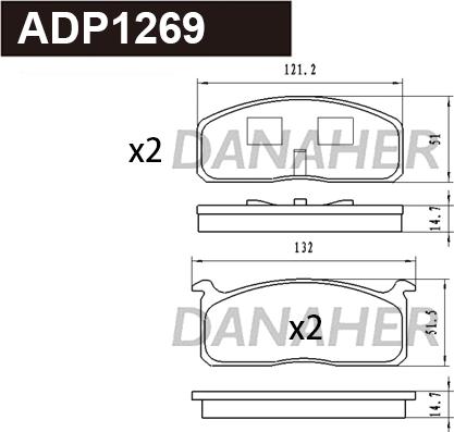 Danaher ADP1269 - Тормозные колодки, дисковые, комплект autosila-amz.com