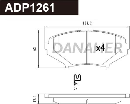 Danaher ADP1261 - Тормозные колодки, дисковые, комплект autosila-amz.com