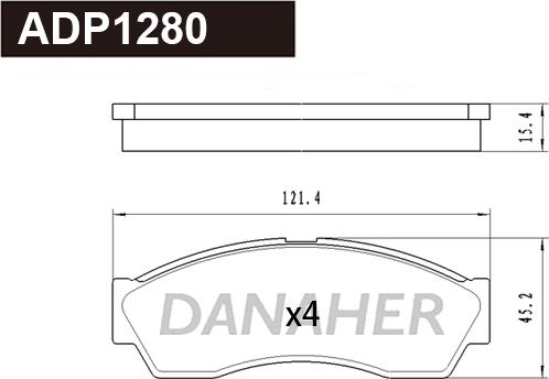 Danaher ADP1280 - Тормозные колодки, дисковые, комплект autosila-amz.com