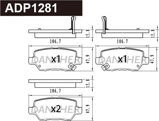 Danaher ADP1281 - Тормозные колодки, дисковые, комплект autosila-amz.com