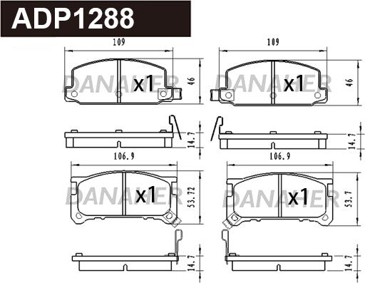 Danaher ADP1288 - Тормозные колодки, дисковые, комплект autosila-amz.com