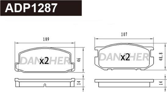 Danaher ADP1287 - Тормозные колодки, дисковые, комплект autosila-amz.com