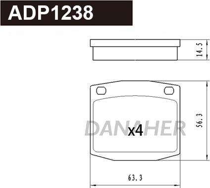 Danaher ADP1238 - Тормозные колодки, дисковые, комплект autosila-amz.com