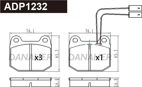 Danaher ADP1232 - Тормозные колодки, дисковые, комплект autosila-amz.com