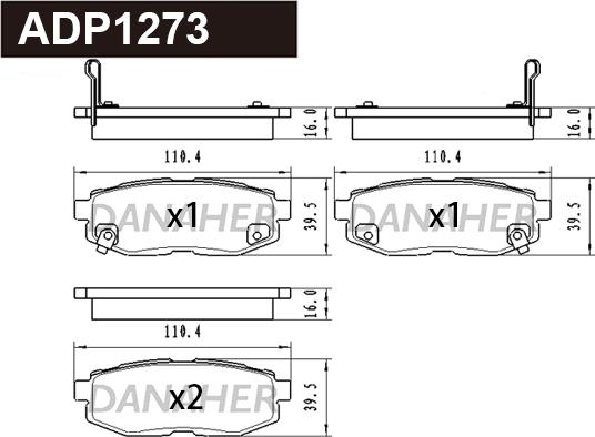 Danaher ADP1273 - Тормозные колодки, дисковые, комплект autosila-amz.com