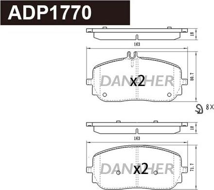 Danaher ADP1770 - Тормозные колодки, дисковые, комплект autosila-amz.com