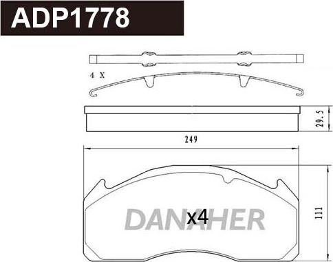 Danaher ADP1778 - Тормозные колодки, дисковые, комплект autosila-amz.com