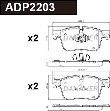 Danaher ADP2203 - Тормозные колодки, дисковые, комплект autosila-amz.com