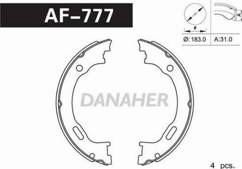 Danaher AF777 - Комплект тормозов, ручник, парковка autosila-amz.com