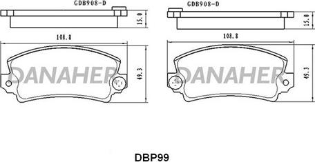 Danaher DBP99 - Тормозные колодки, дисковые, комплект autosila-amz.com