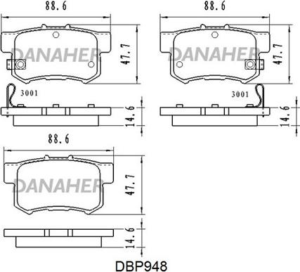 Danaher DBP948 - Тормозные колодки, дисковые, комплект autosila-amz.com