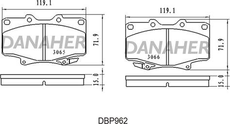 Danaher DBP962 - Тормозные колодки, дисковые, комплект autosila-amz.com