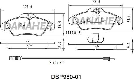 Danaher DBP980-01 - Тормозные колодки, дисковые, комплект autosila-amz.com