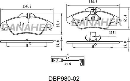 Danaher DBP980-02 - Тормозные колодки, дисковые, комплект autosila-amz.com