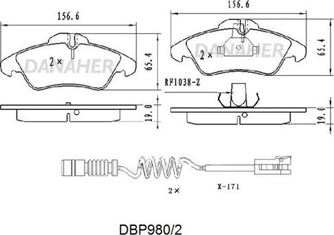 Danaher DBP980/2 - Тормозные колодки, дисковые, комплект autosila-amz.com