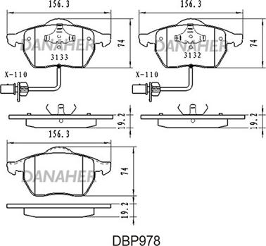 Danaher DBP978 - Тормозные колодки, дисковые, комплект autosila-amz.com