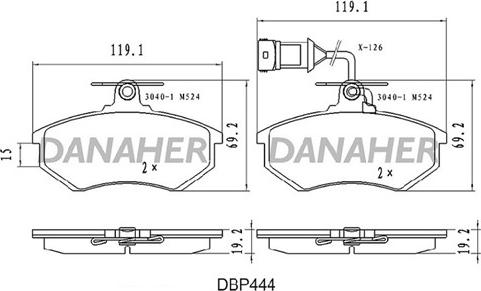 Danaher DBP444 - Тормозные колодки, дисковые, комплект autosila-amz.com