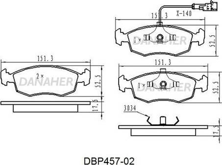 Danaher DBP457-02 - Тормозные колодки, дисковые, комплект autosila-amz.com
