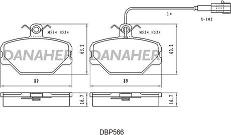Danaher DBP566 - Тормозные колодки, дисковые, комплект autosila-amz.com