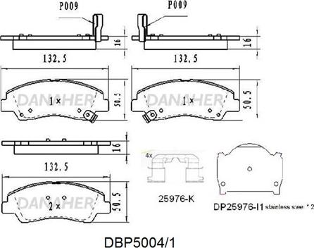 Danaher DBP5004/1 - Тормозные колодки, дисковые, комплект autosila-amz.com