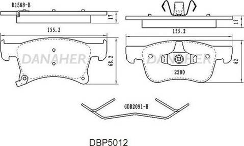 Danaher DBP5012 - Тормозные колодки, дисковые, комплект autosila-amz.com
