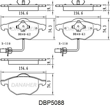 Danaher DBP5088 - Тормозные колодки, дисковые, комплект autosila-amz.com