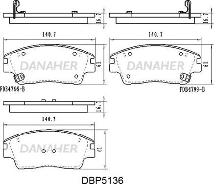Danaher DBP5136 - Тормозные колодки, дисковые, комплект autosila-amz.com
