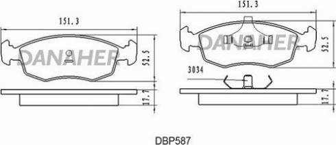 Danaher DBP587 - Тормозные колодки, дисковые, комплект autosila-amz.com