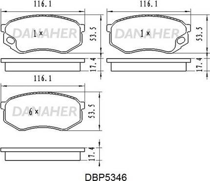 Danaher DBP5346 - Тормозные колодки, дисковые, комплект autosila-amz.com