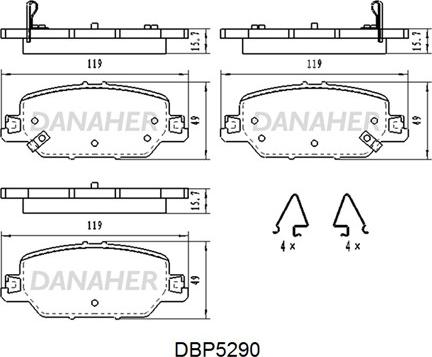 Danaher DBP5290 - Тормозные колодки, дисковые, комплект autosila-amz.com