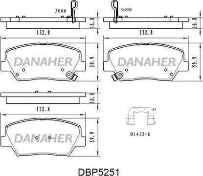 Danaher DBP5251 - Тормозные колодки, дисковые, комплект autosila-amz.com