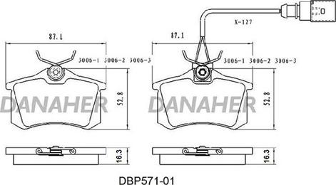 Danaher DBP571-01 - Тормозные колодки, дисковые, комплект autosila-amz.com