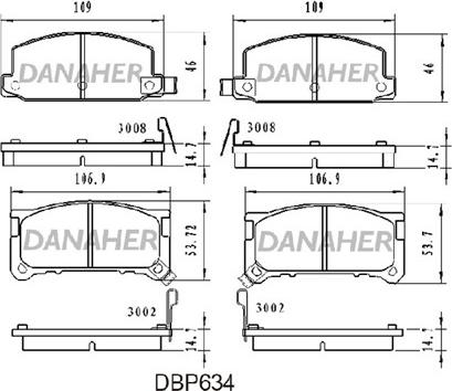 Danaher DBP634 - Тормозные колодки, дисковые, комплект autosila-amz.com