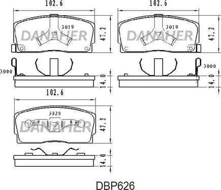 Danaher DBP626 - Тормозные колодки, дисковые, комплект autosila-amz.com