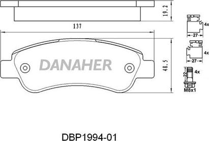 Danaher DBP1994-01 - Тормозные колодки, дисковые, комплект autosila-amz.com