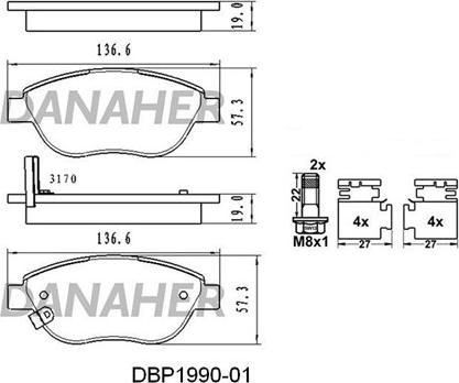 Danaher DBP1990-01 - Тормозные колодки, дисковые, комплект autosila-amz.com